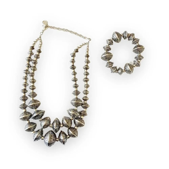 Dana Buchman Chunky Silver-Tone Necklace Bracelet Set Jewelry Accessories 34$
